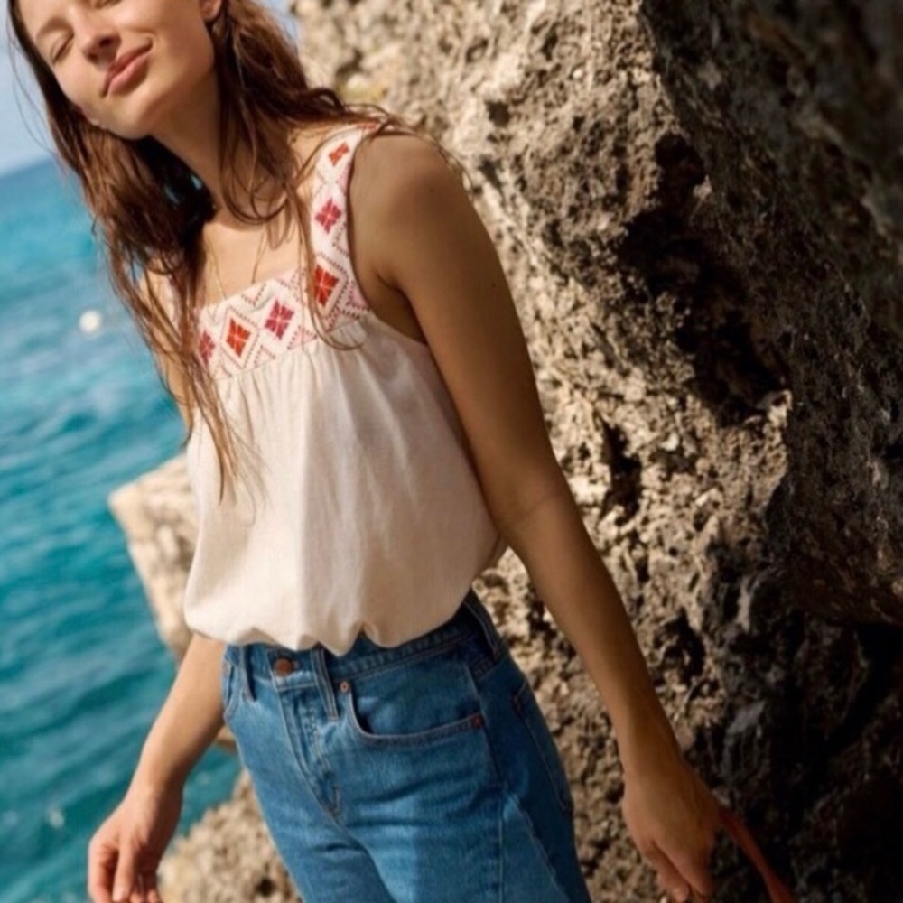 Madewell Embroidered Sleeveless Top - Cream and Red - Picture 10 of 16